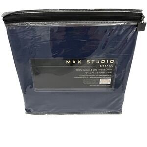 MAX STUDIO HOME Twin Sheet Set 100 Cotton 300 Thread Count Navy Blue